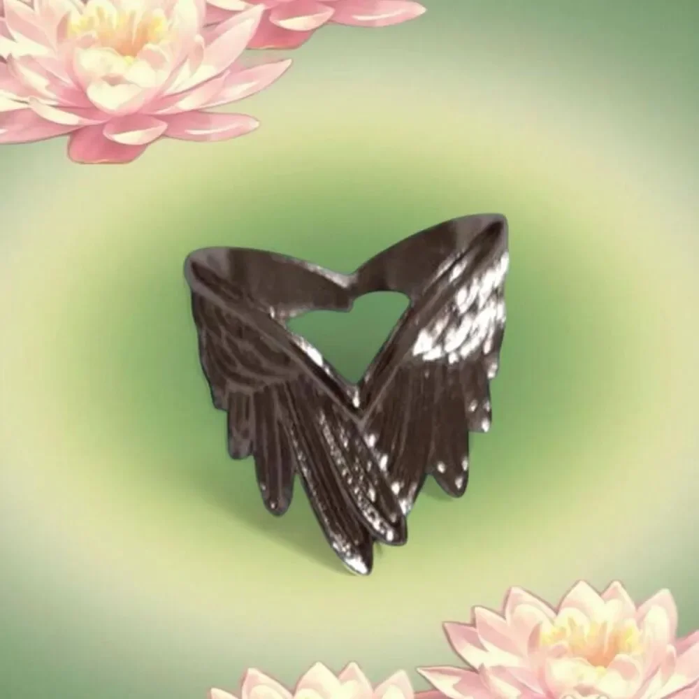 fairy angel wing silver plated ring🐰 adjustable size / open back